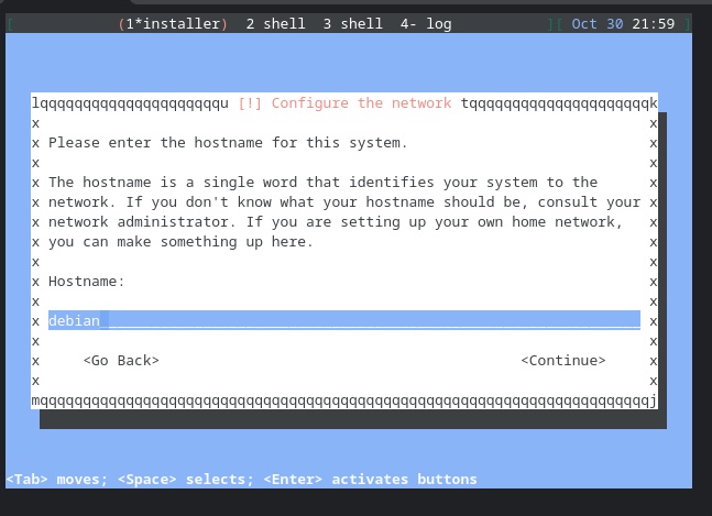 Screen shot of the text-based Debian installer