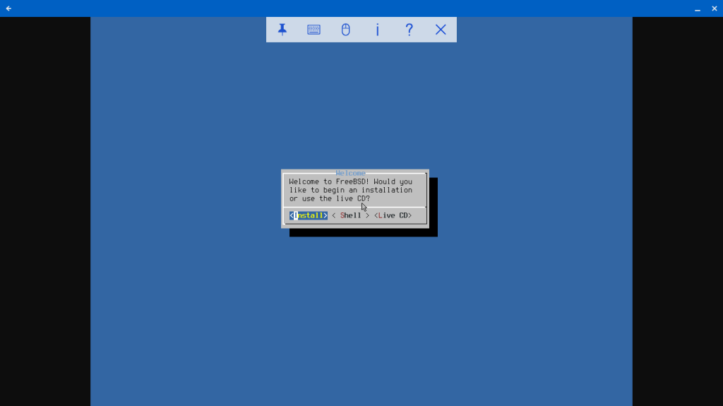 VNC desktop image of FreeBSD LiveCD menu