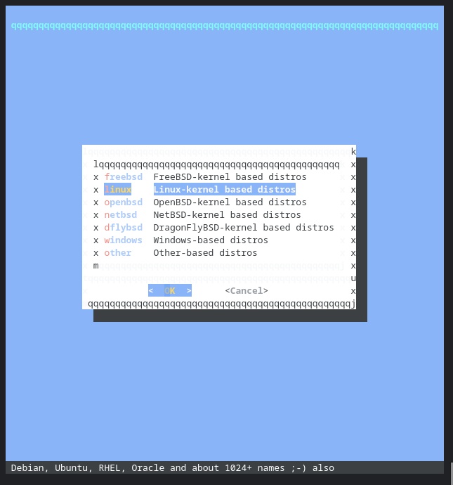 Screenshot of CBSD installer OS selector menu