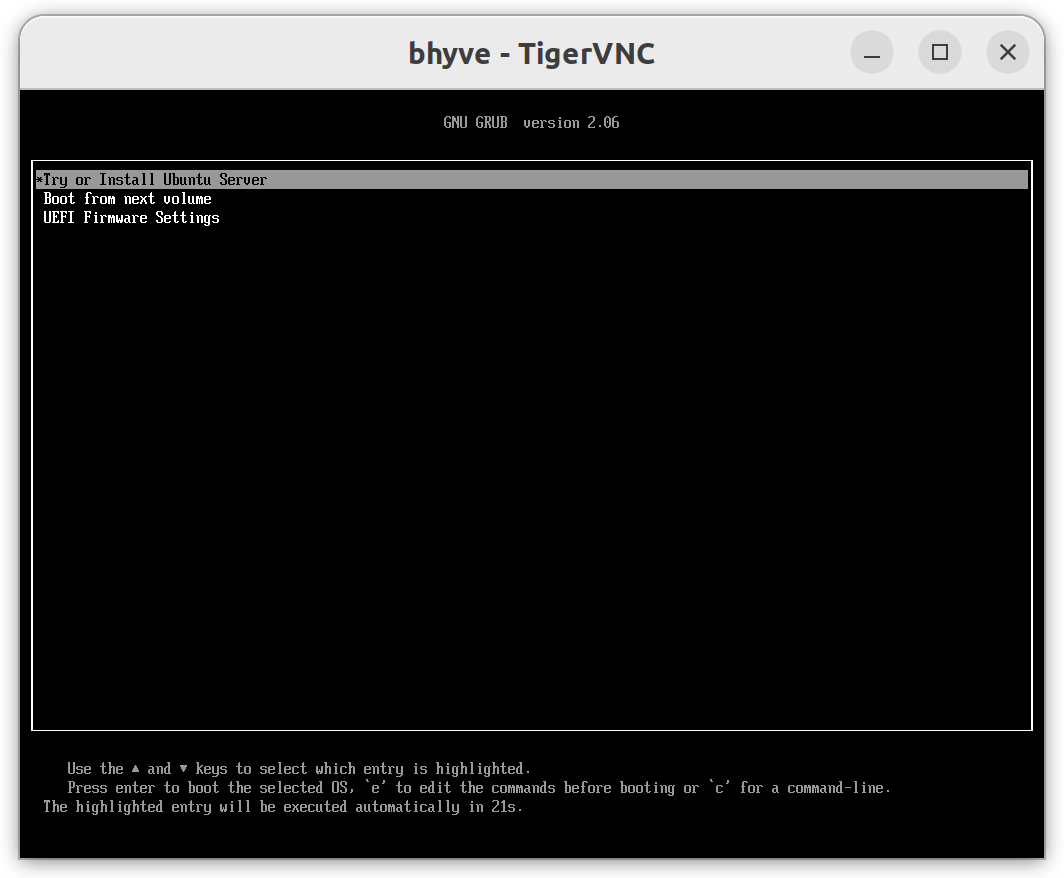 Screenshot of a VNC client showing the console of a booting Linux server