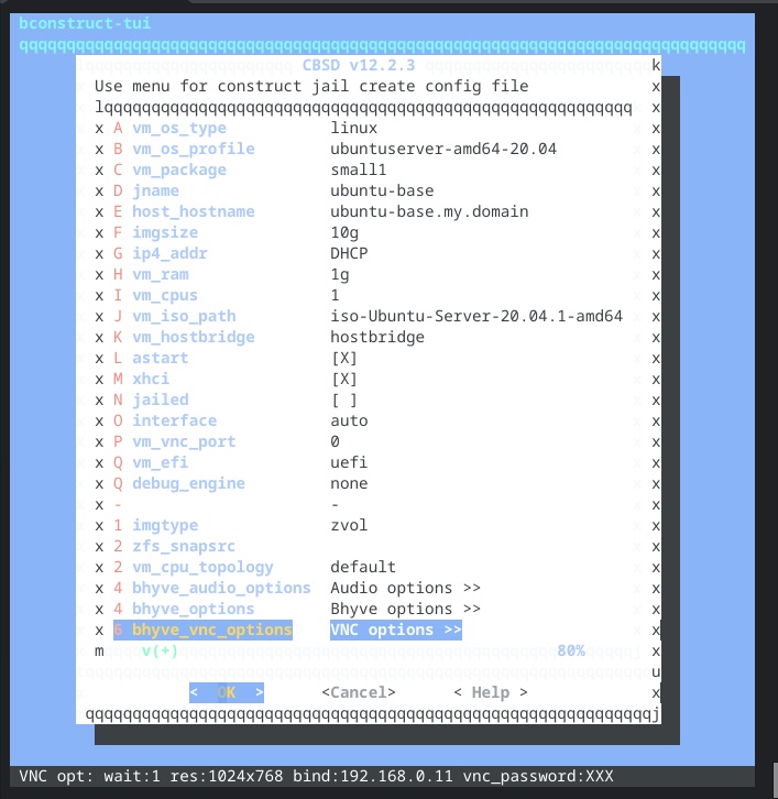 Screenshot of CBSD UI to create Ubuntu VM