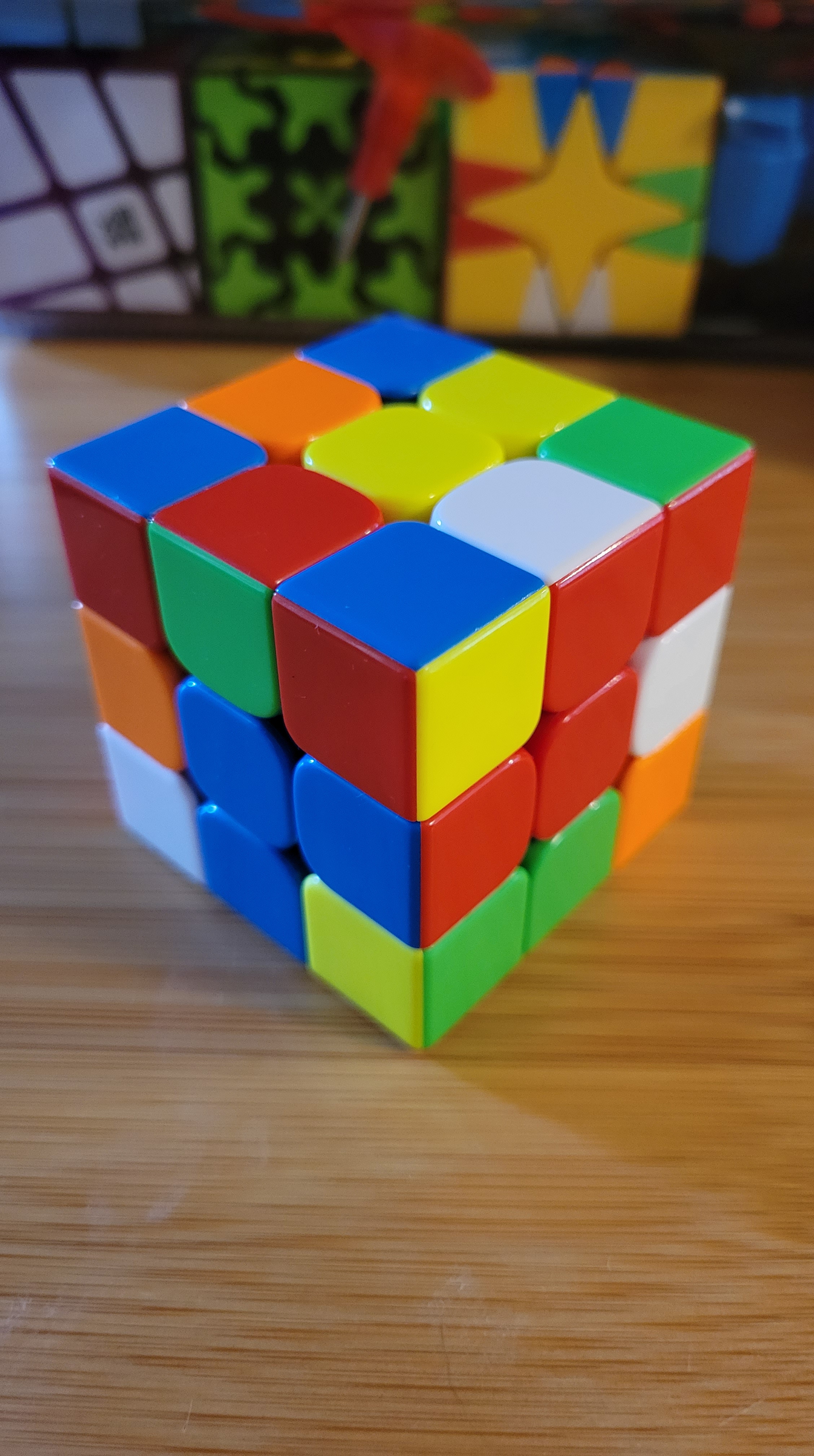 Photo of a scrambled speed cube